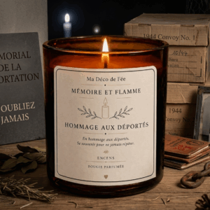 Bougie artisanale « Hommage aux Déportés » – Édition spéciale immersive Mémoire & Flamme