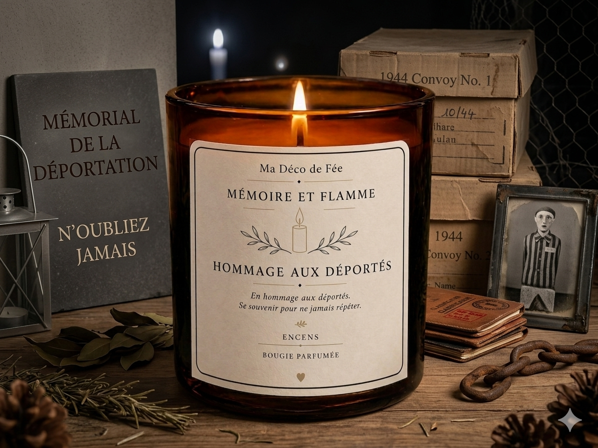 Bougie artisanale « Hommage aux Déportés » – Édition spéciale immersive Mémoire & Flamme
